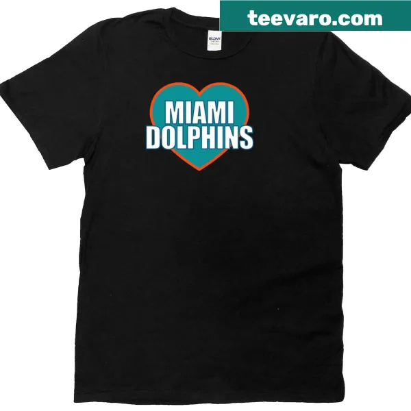 Heart graphic featuring Miami Dolphins imagery on an oversized t-shirt