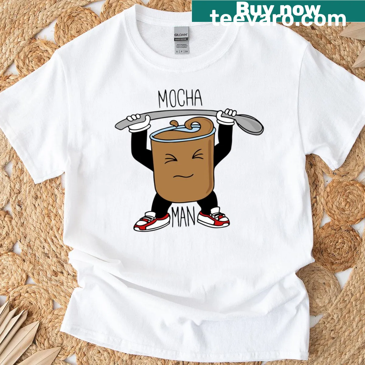 Illustration of a character enjoying mocha coffee on a t-shirt — on a men's t-shirt