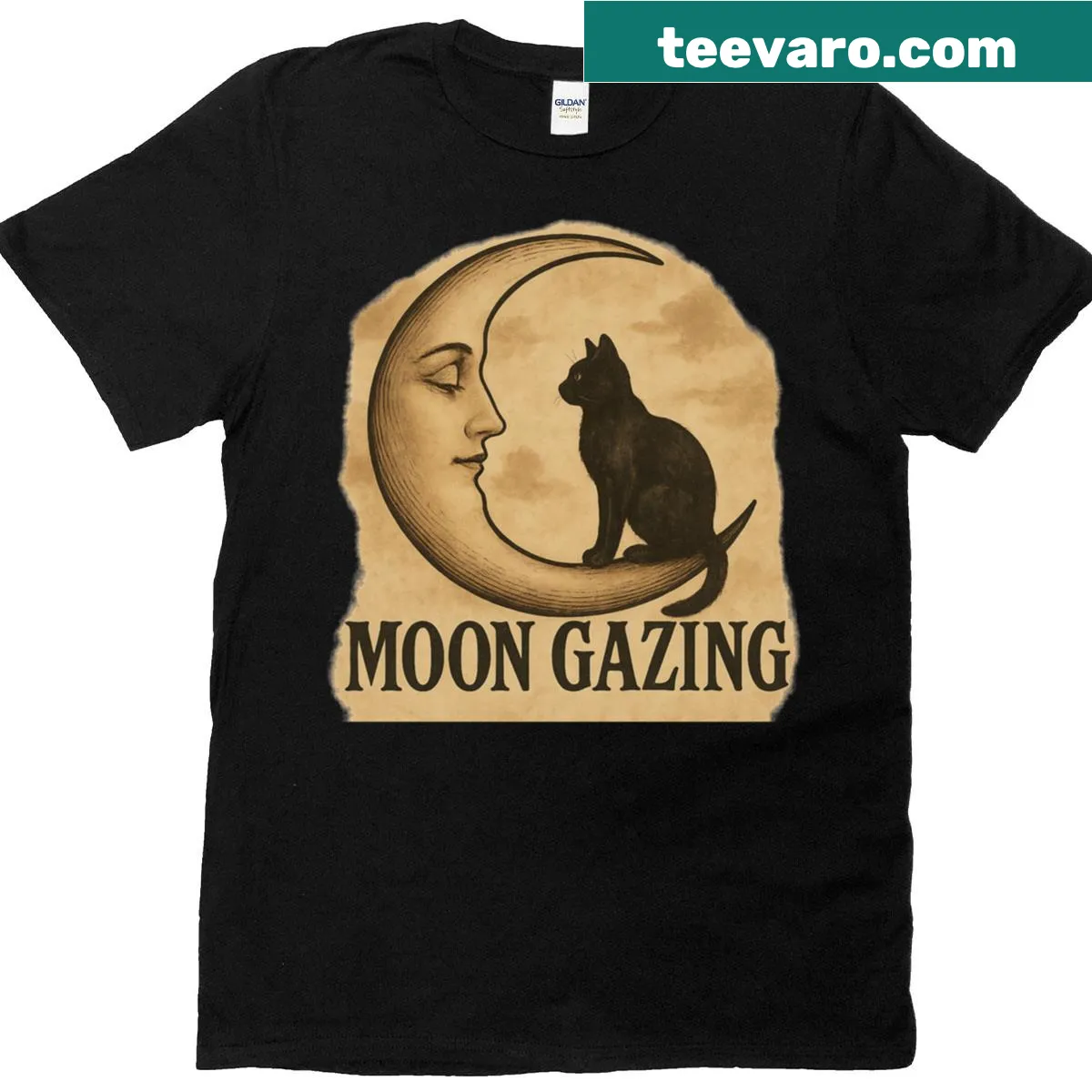 Serene graphic representing moon gazing on a t-shirt — on a men's t-shirt