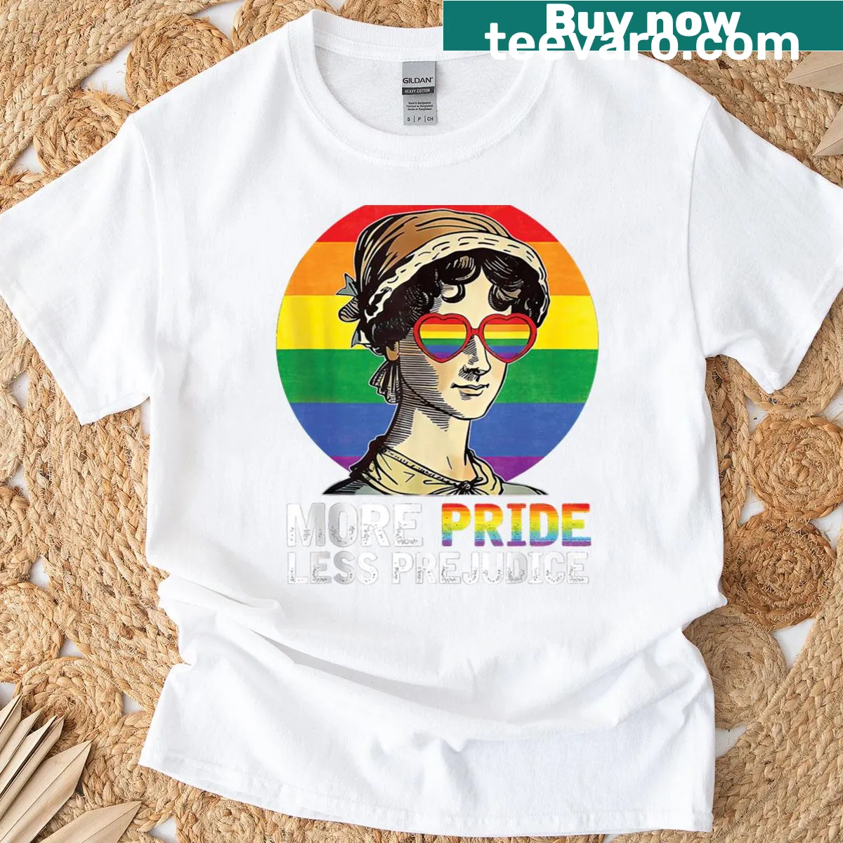 Inspirational LGBT T-shirt with 'More Pride Less Prejudice' text — on a men's t-shirt