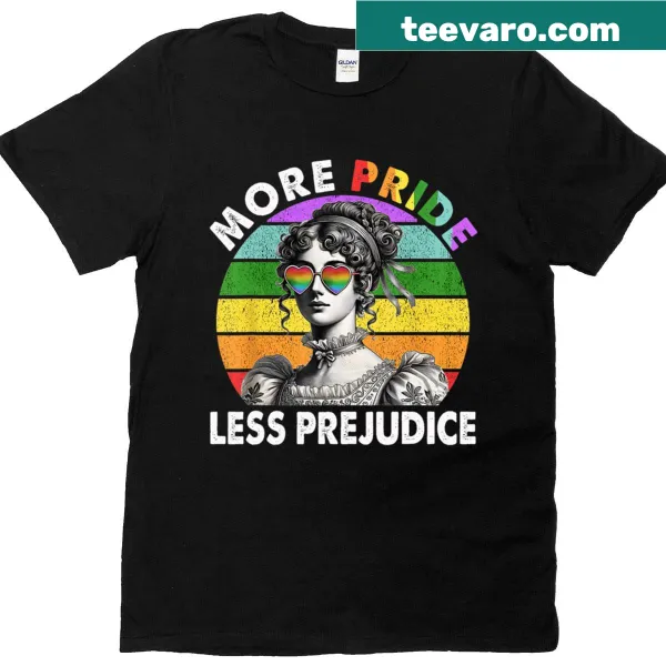Pride Month T-shirt with 'More Pride Less Prejudice' slogan