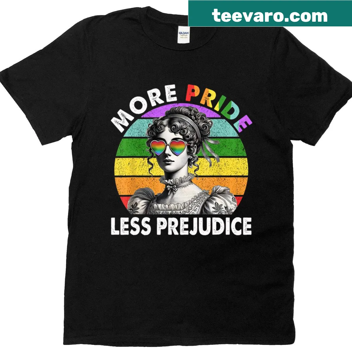 Pride Month T-shirt with 'More Pride Less Prejudice' slogan — on a men's t-shirt