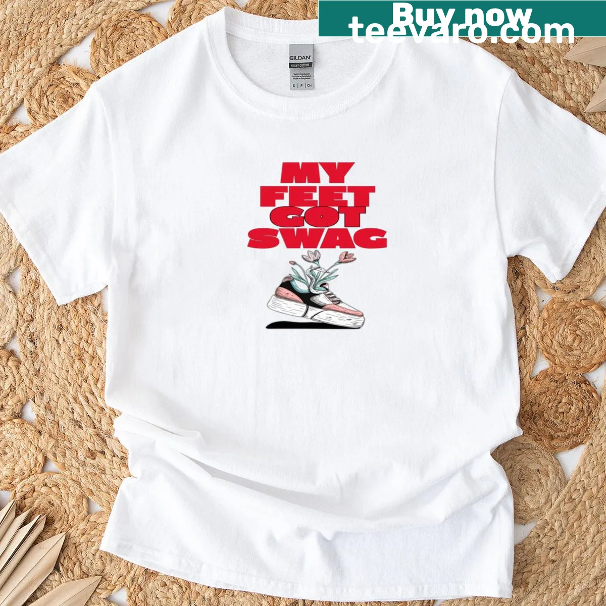 T-shirt with bold text saying 'My Feet Got Swag' — on a men's t-shirt