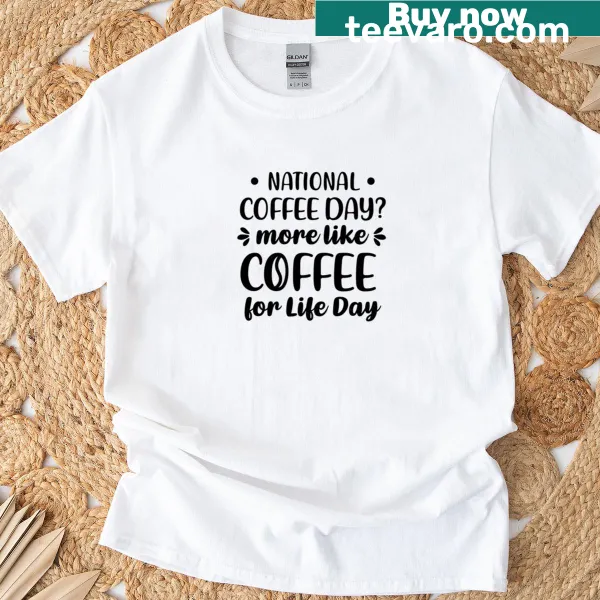 Witty coffee saying on a black t-shirt