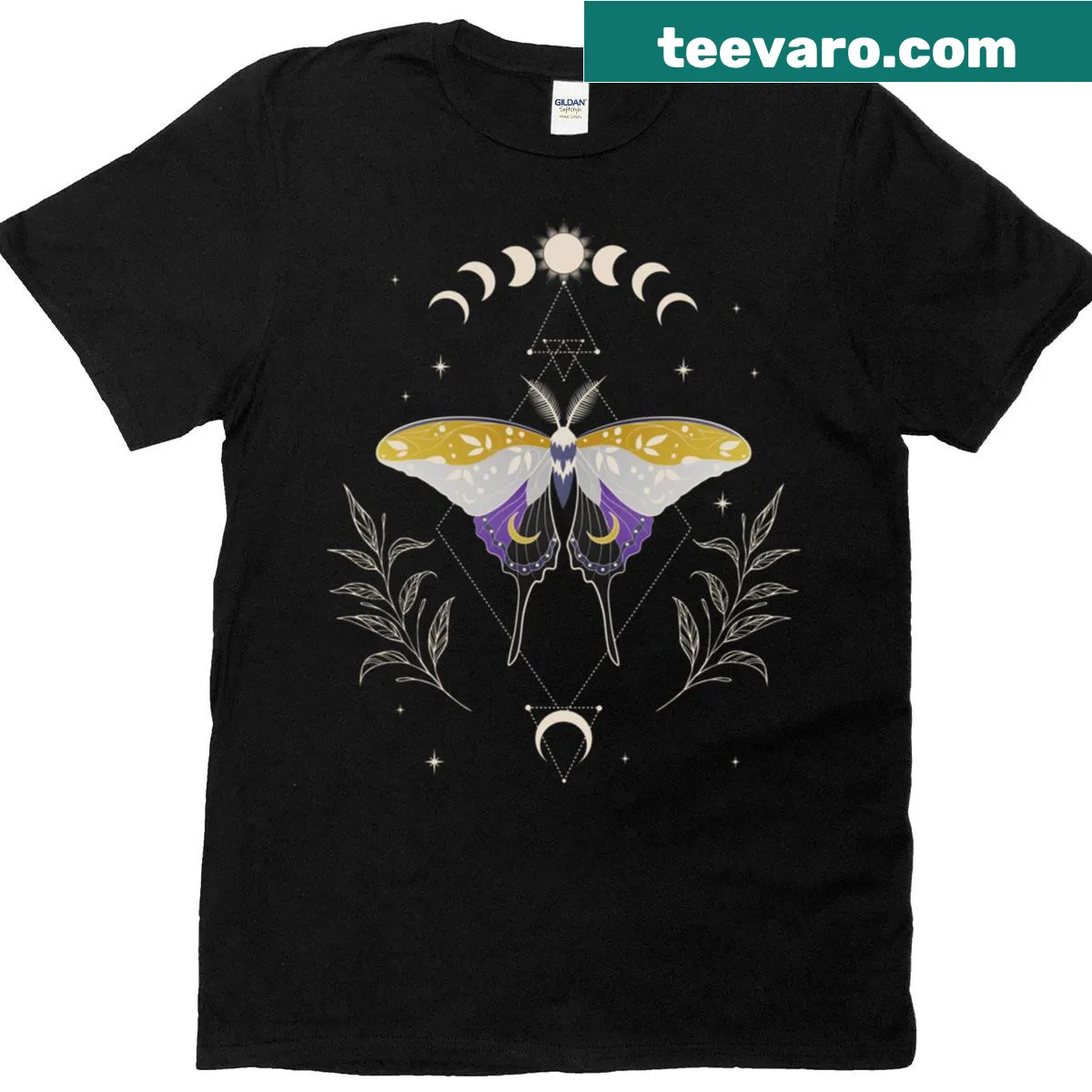 Luna moth illustration with LGBT pride flag on a T-shirt. — on a men's t-shirt