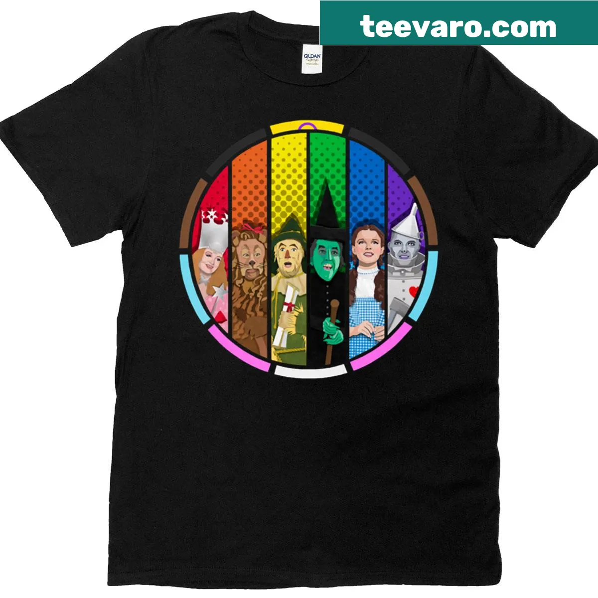 Whimsical Wizard of Oz t-shirt featuring iconic graphics — on a men's t-shirt