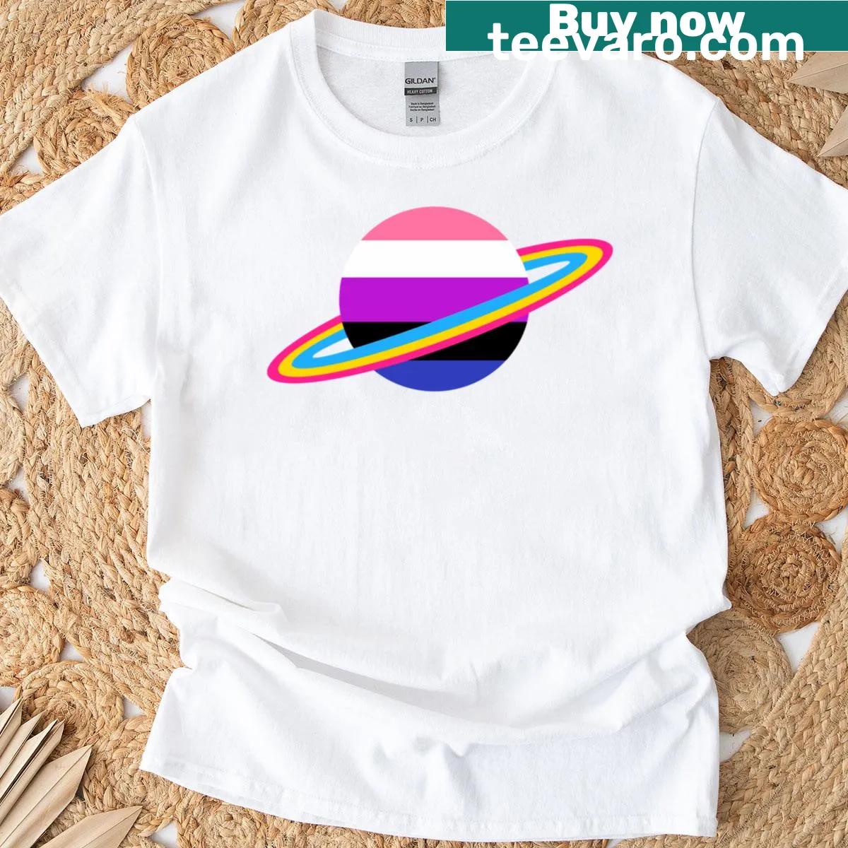 Pride T-shirt representing pansexual and gender-fluid identities. — on a men's t-shirt