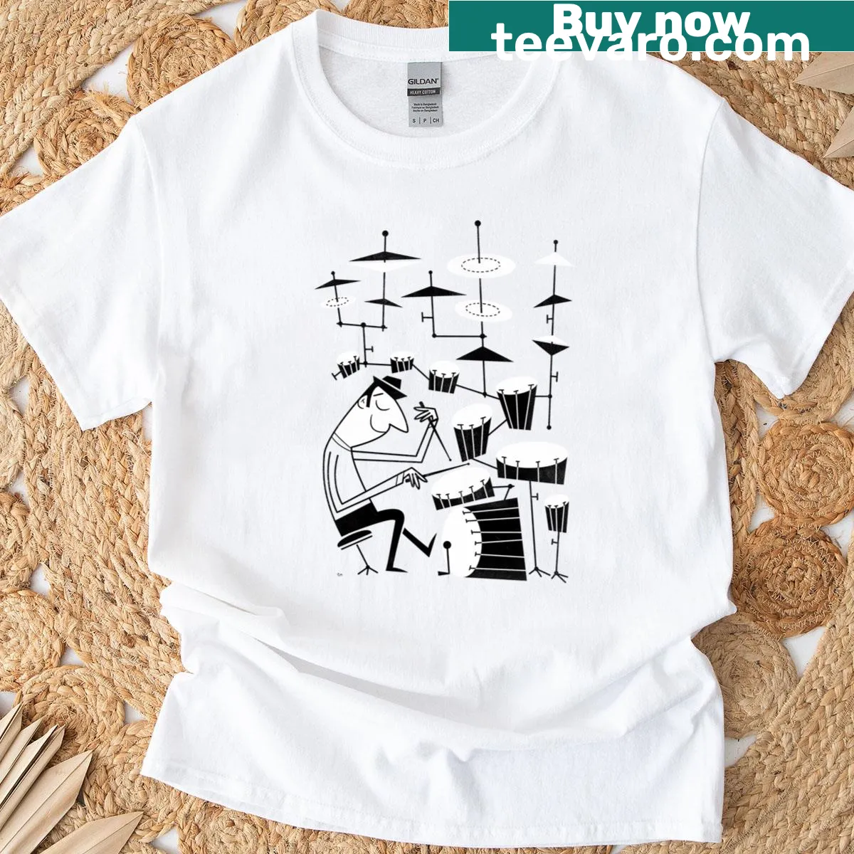 Dynamic graphic T-shirt celebrating music and rhythm — on a men's t-shirt