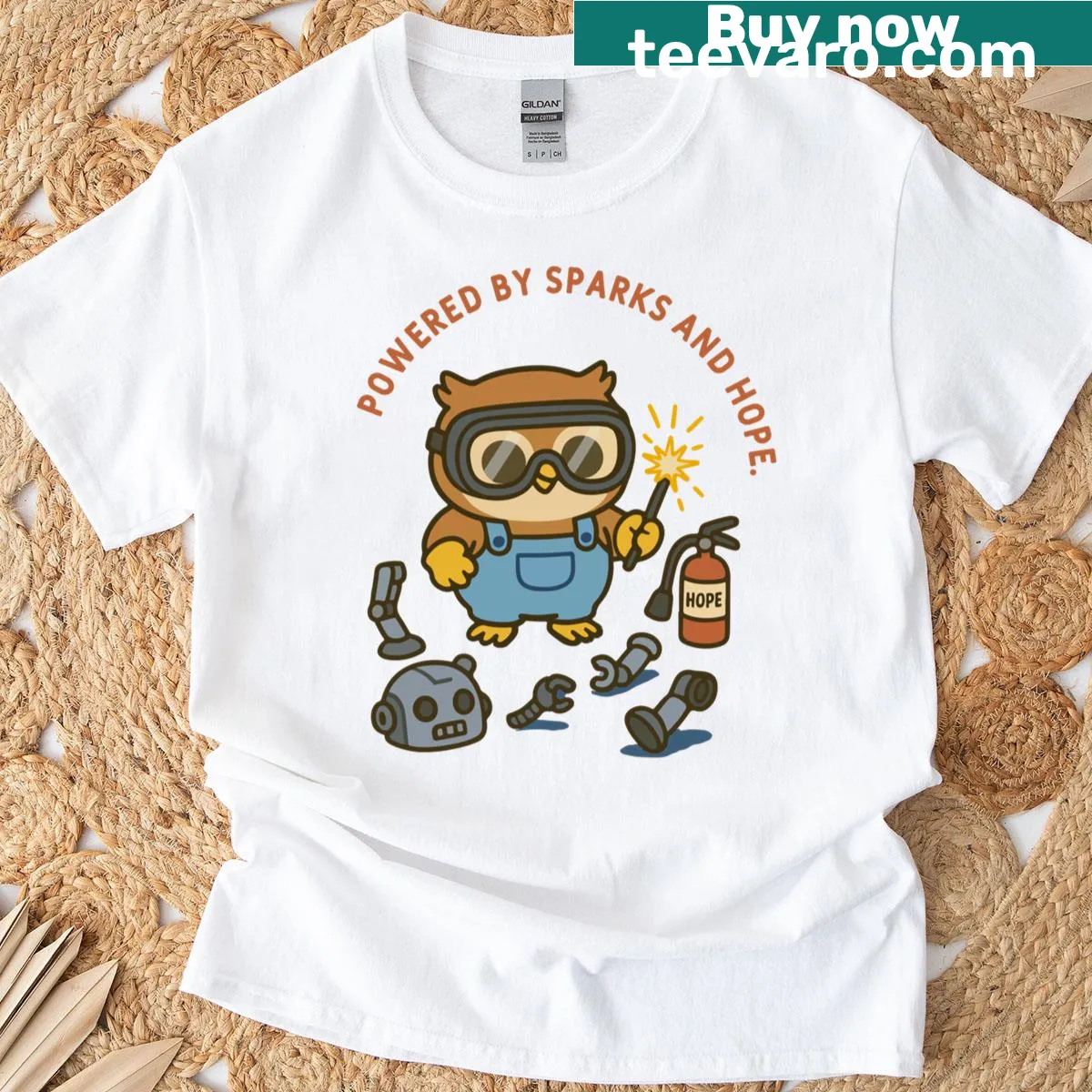 Cute welding owl design on a t-shirt for welding enthusiasts — on a men's t-shirt