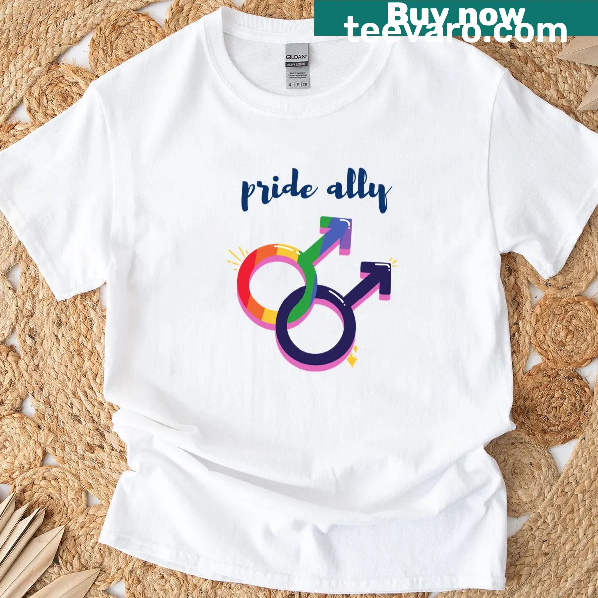 T-shirt supporting Pride Month 2022 with a bold allyship message — on a men's t-shirt