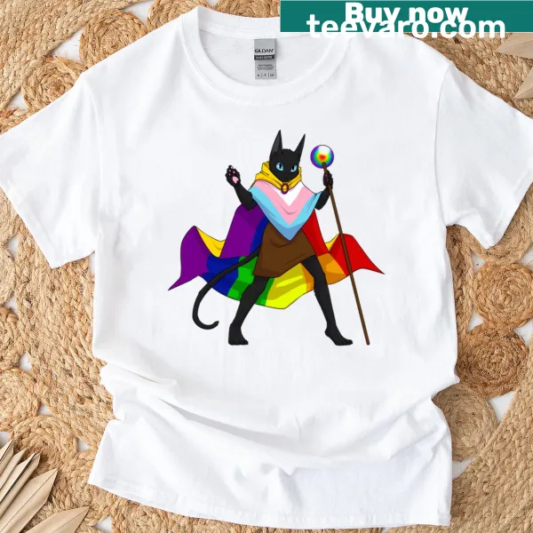 Illustration of a wizard cat casting spells on a T-shirt