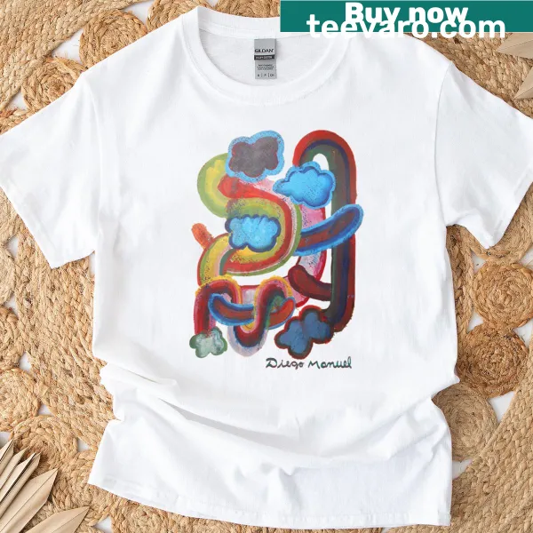 Playful t-shirt design with rainbows, clouds, and cartoon tongues