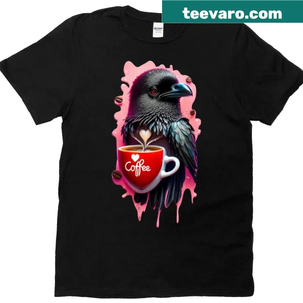 Typography t-shirt with 'Raven Loves Coffee' text