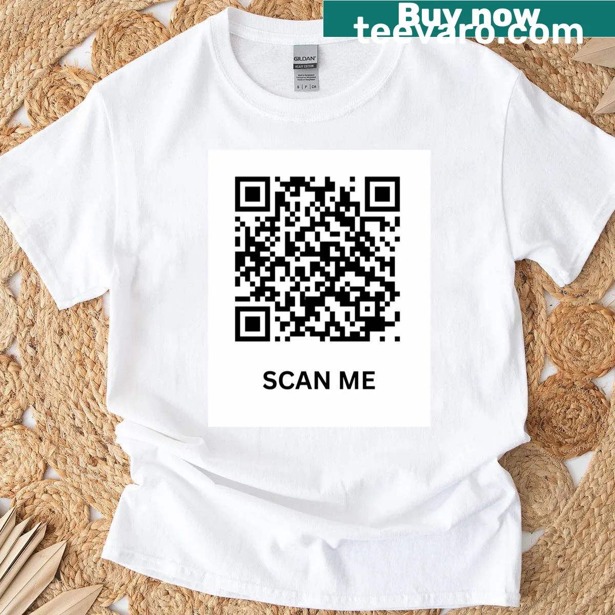 T-shirt featuring a QR code for Rickroll — on a men's t-shirt