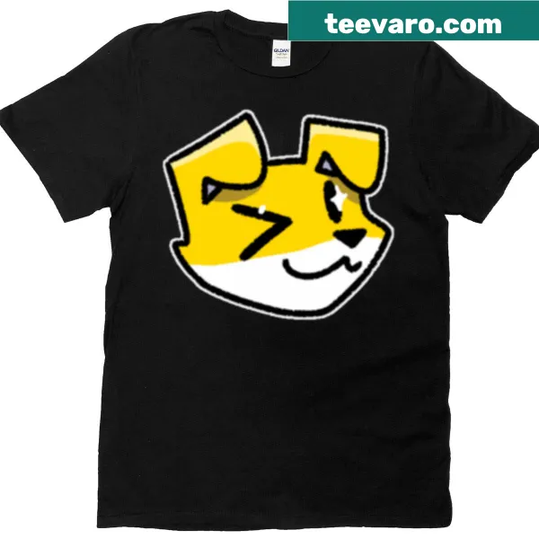 Adorable winking Shiba Inu cartoon on an oversized t-shirt