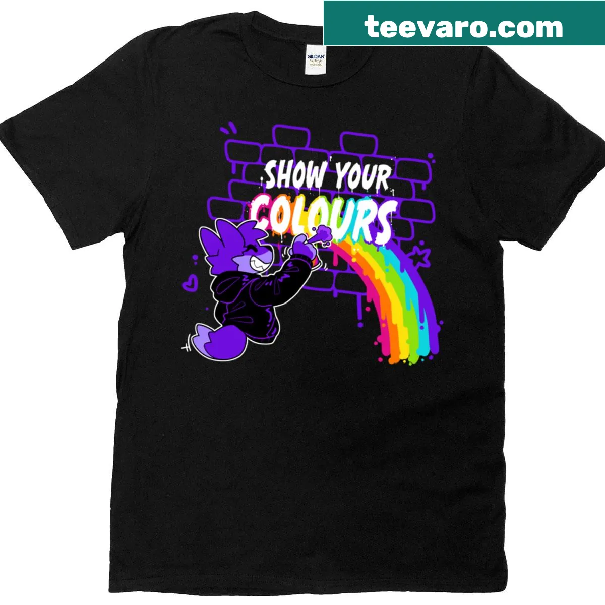 Minimalist t-shirt with bold 'Show Your Colours' typography — on a men's t-shirt