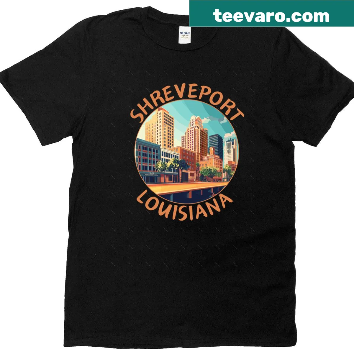 Retro travel art emblem for Shreveport on oversized t-shirt — on a men's t-shirt