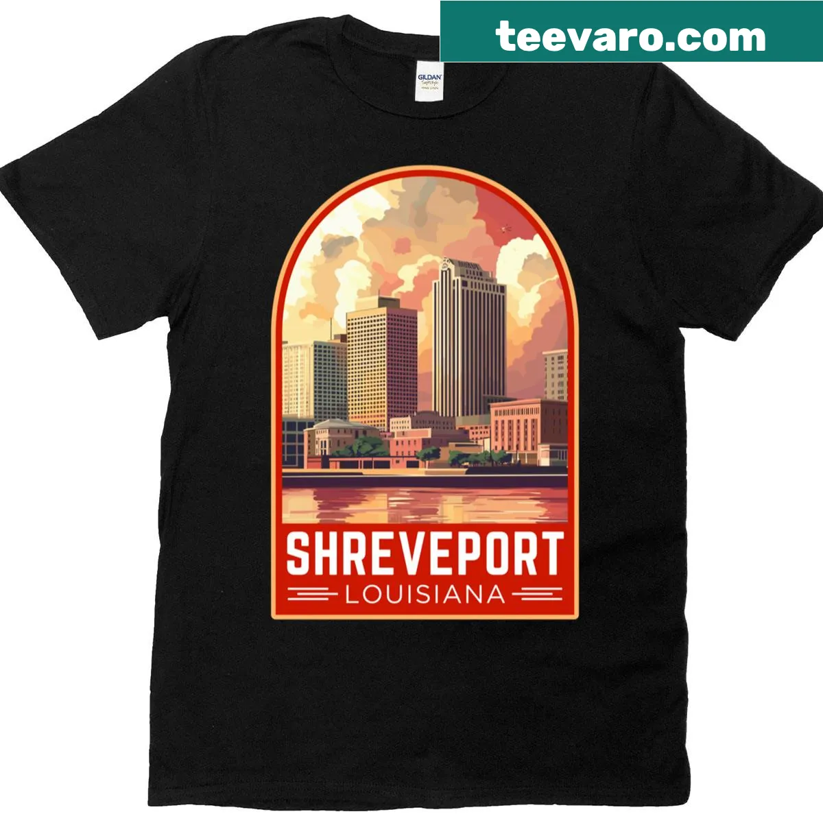 Vintage travel art emblem for Shreveport on a comfortable T-shirt. — on a men's t-shirt