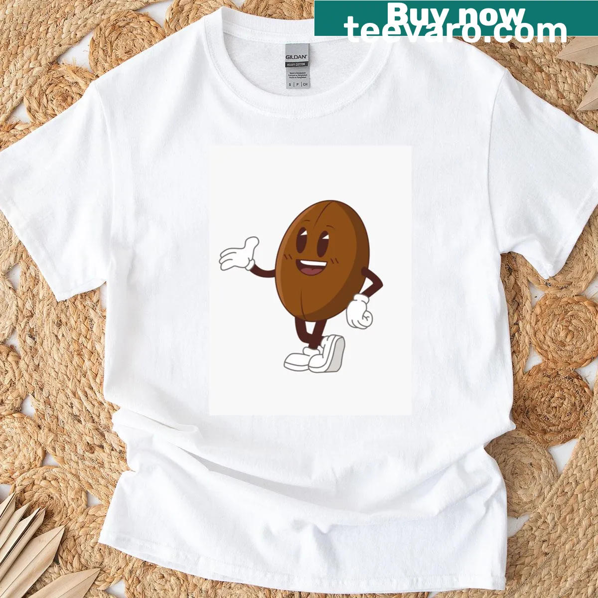 Cheerful smiling coffee bean illustration on T-shirt — on a men's t-shirt