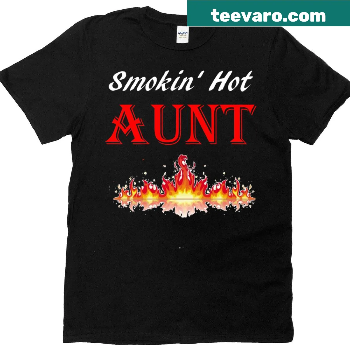 T-shirt with bold text saying 'Smokin Hot Aunt' in playful typography — on a men's t-shirt