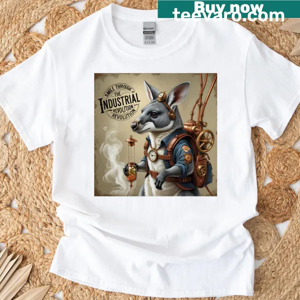 Steampunk-themed quokka illustration on a T-shirt