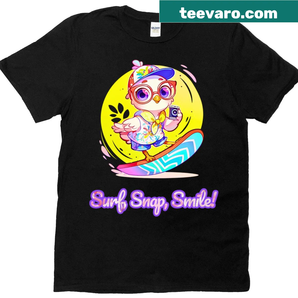 Cute Surf Snap Smile Snowbird Surfing t-shirt with a cheerful illustration — on a men's t-shirt