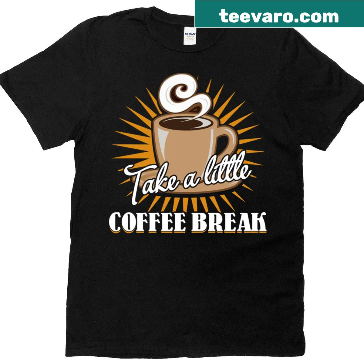 Whimsical oversized t-shirt promoting coffee breaks — on a men's t-shirt