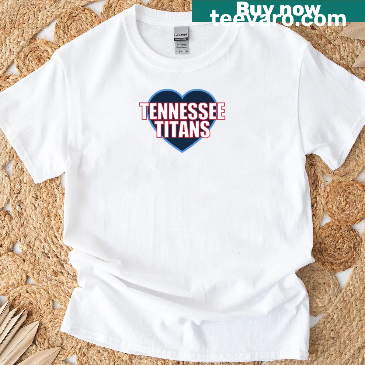 Heart-themed typography design celebrating the Tennessee Titans on a t-shirt — on a men's t-shirt