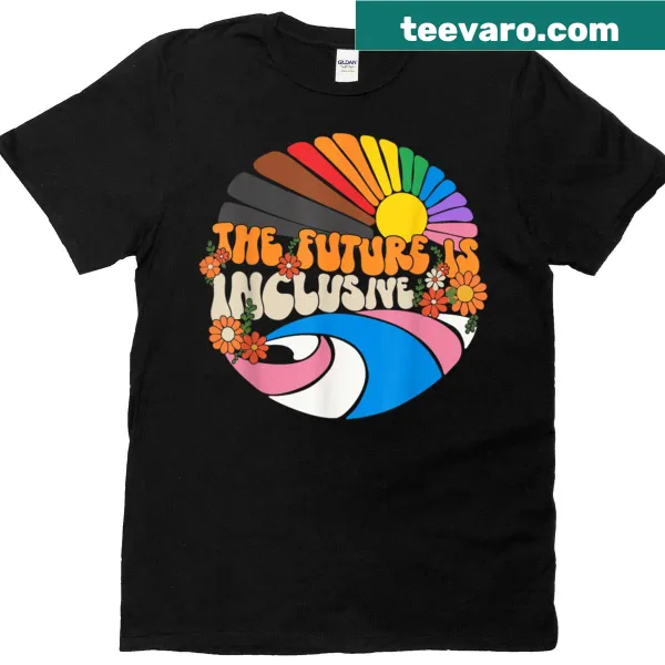 T-shirt with the phrase 'The Future Is Inclusive' and LGBT flag elements
