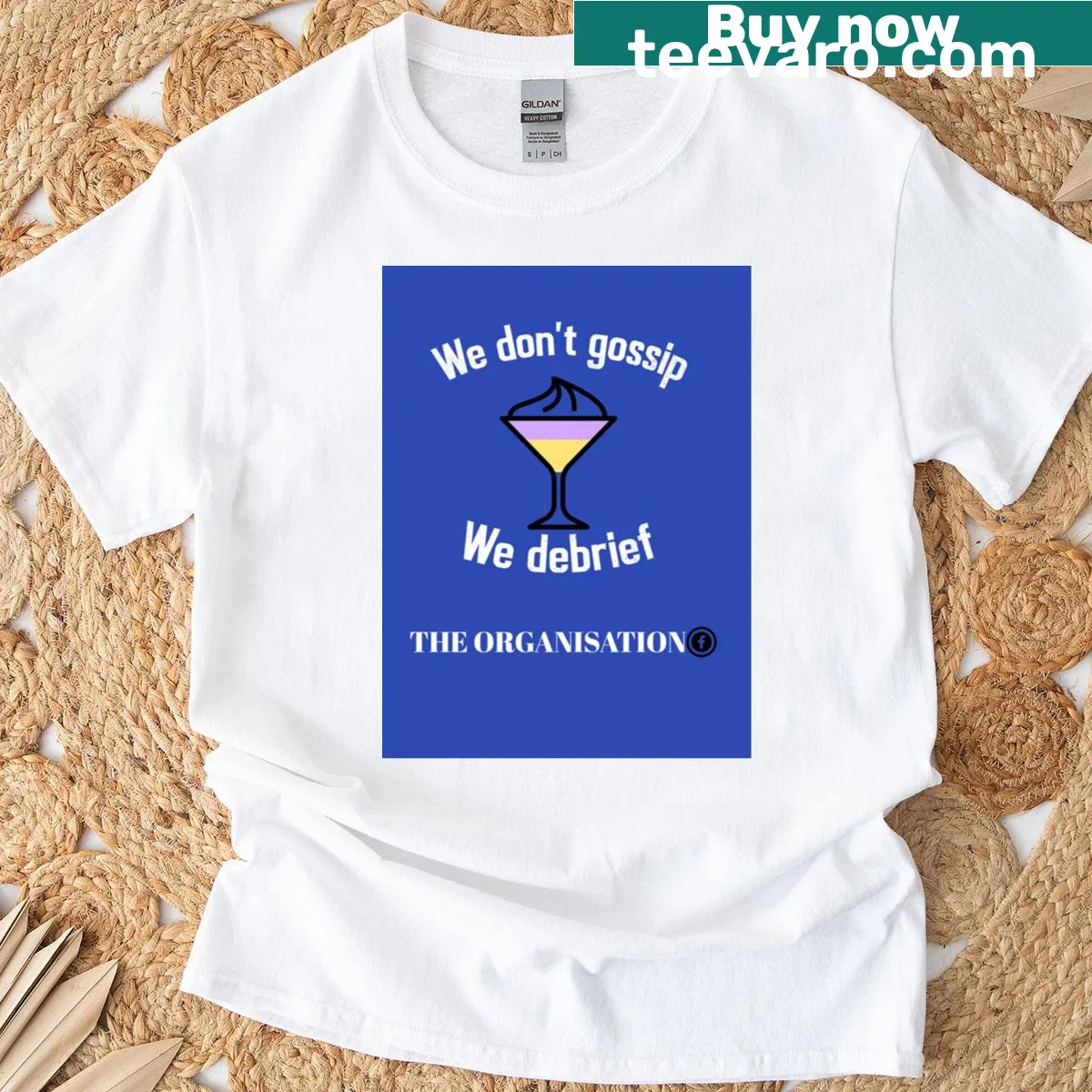 Emblem-style t-shirt with 'The Organisation' text — on a men's t-shirt