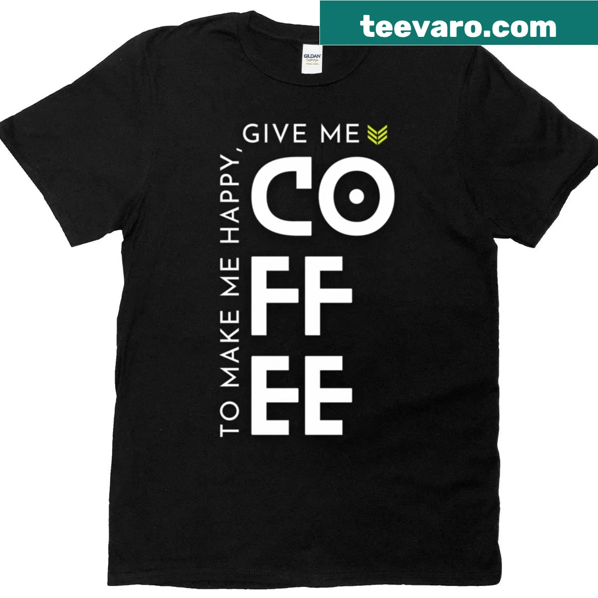 Coffee-themed t-shirt with playful phrase about happiness. — on a men's t-shirt