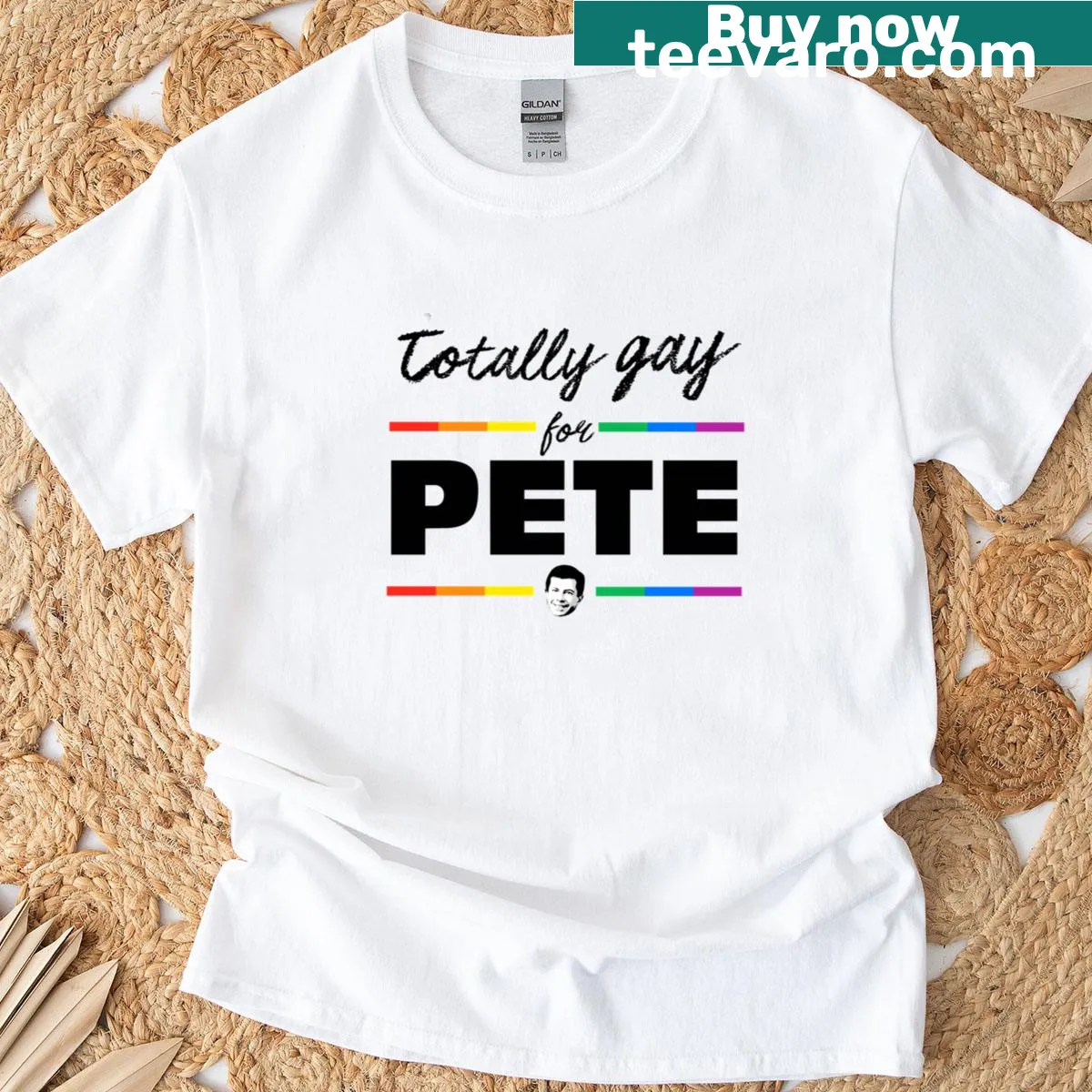 Fitted t-shirt with humorous text supporting Pete Buttigieg — on a men's t-shirt