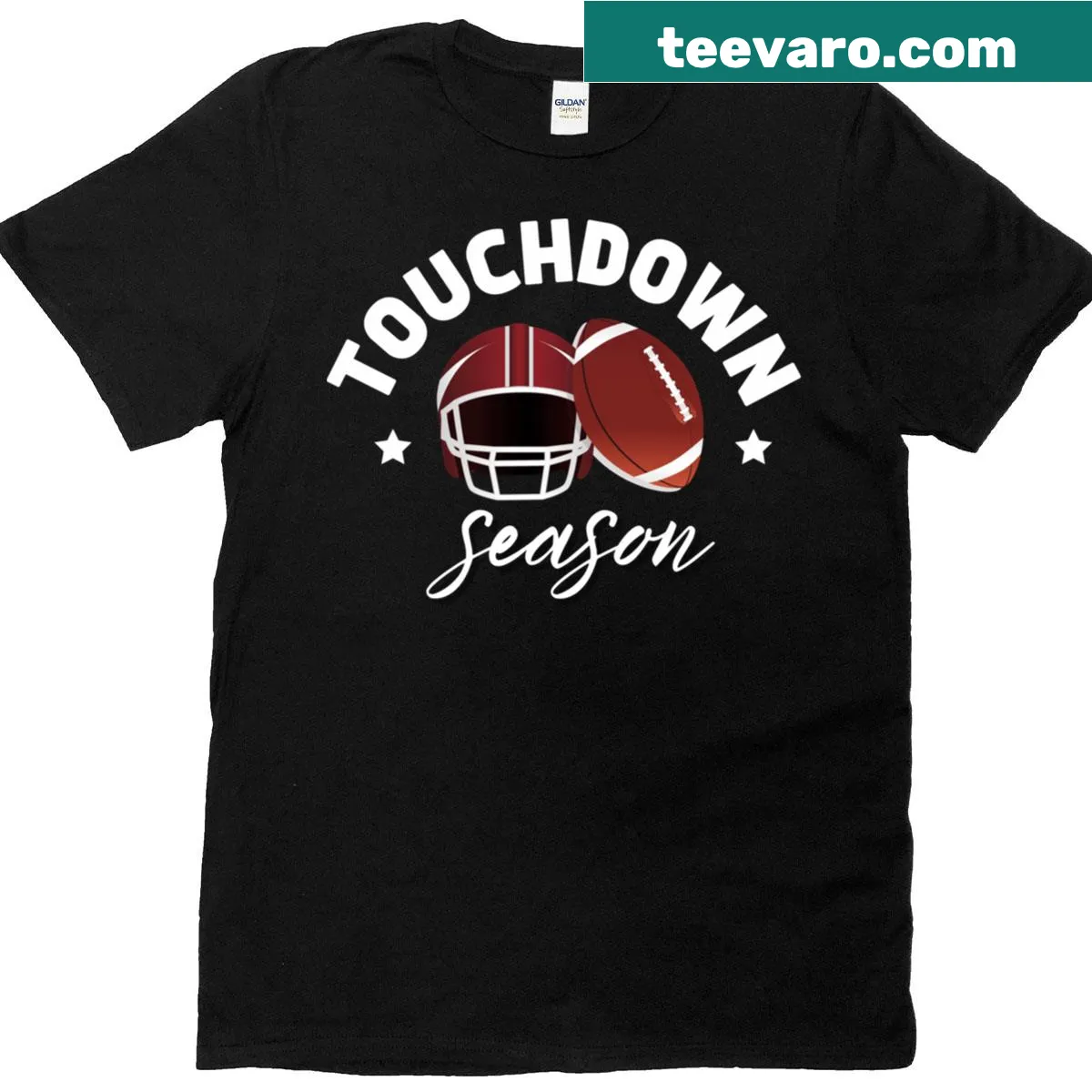 Football-themed t-shirt celebrating touchdown season — on a men's t-shirt