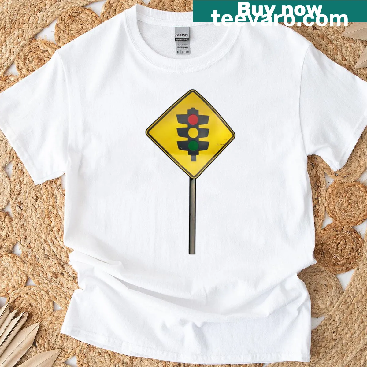 T-shirt with a graphic of a traffic light sign — on a men's t-shirt