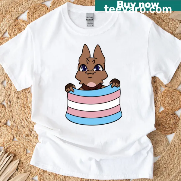 Trans pride-themed t-shirt featuring a kobold illustration