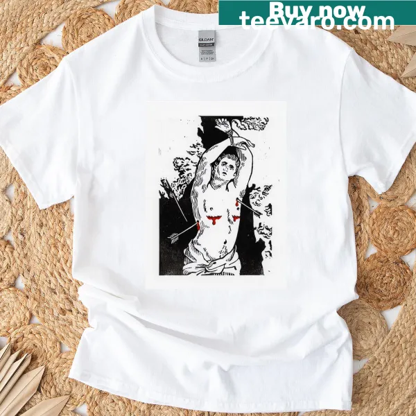 Illustration of St. Sebastian with transmasc elements on T-shirt