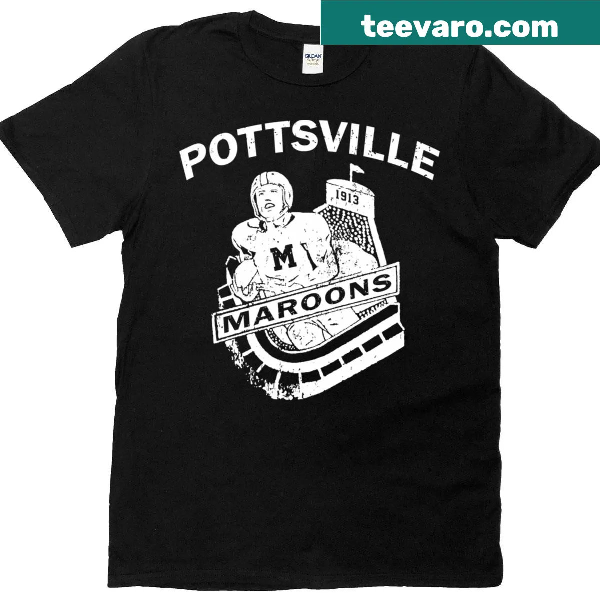 Vintage Pottsville Maroons t-shirt featuring classic logo — on a men's t-shirt