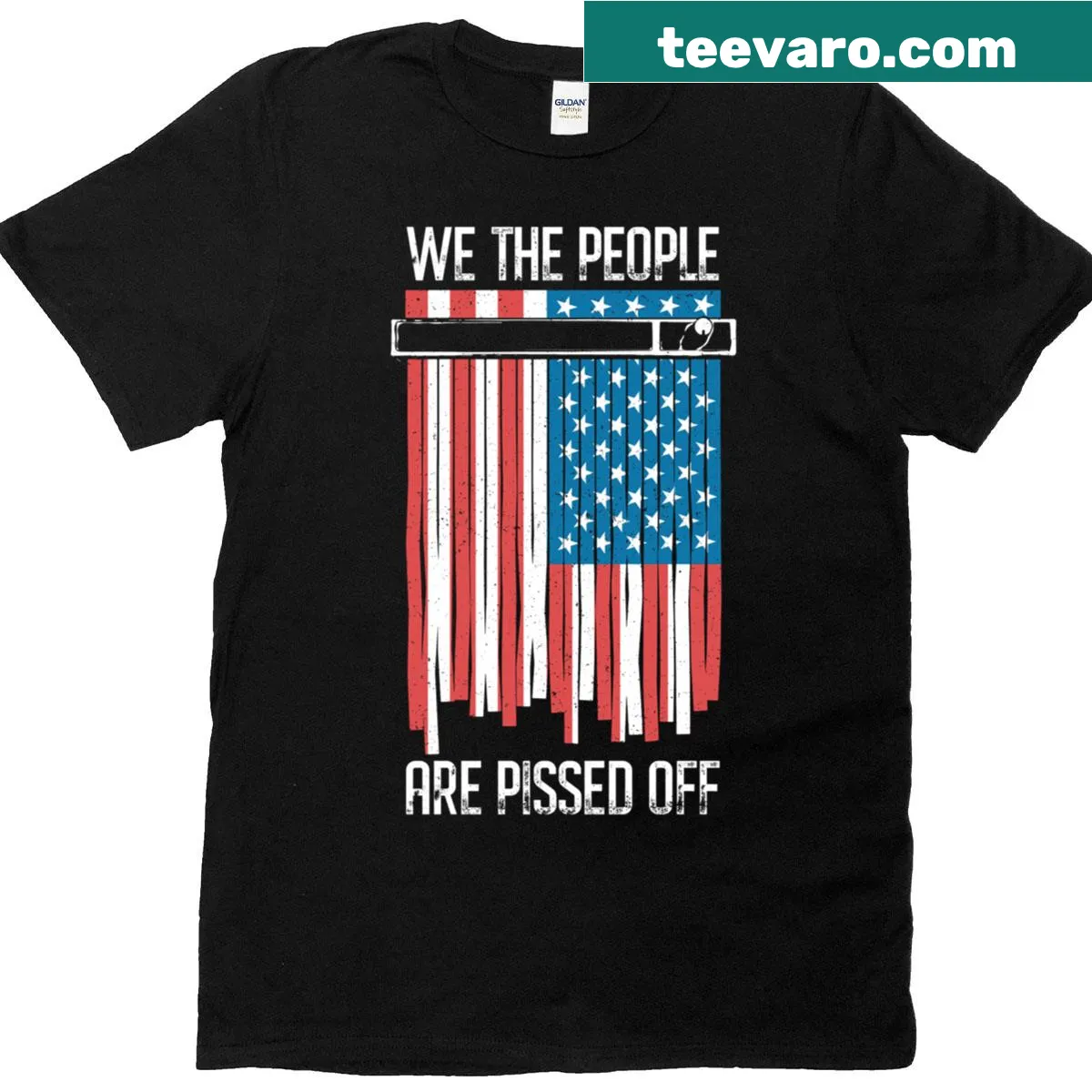 Shredded t-shirt with 'We The People Are Pissed Off' and American flag — on a men's t-shirt