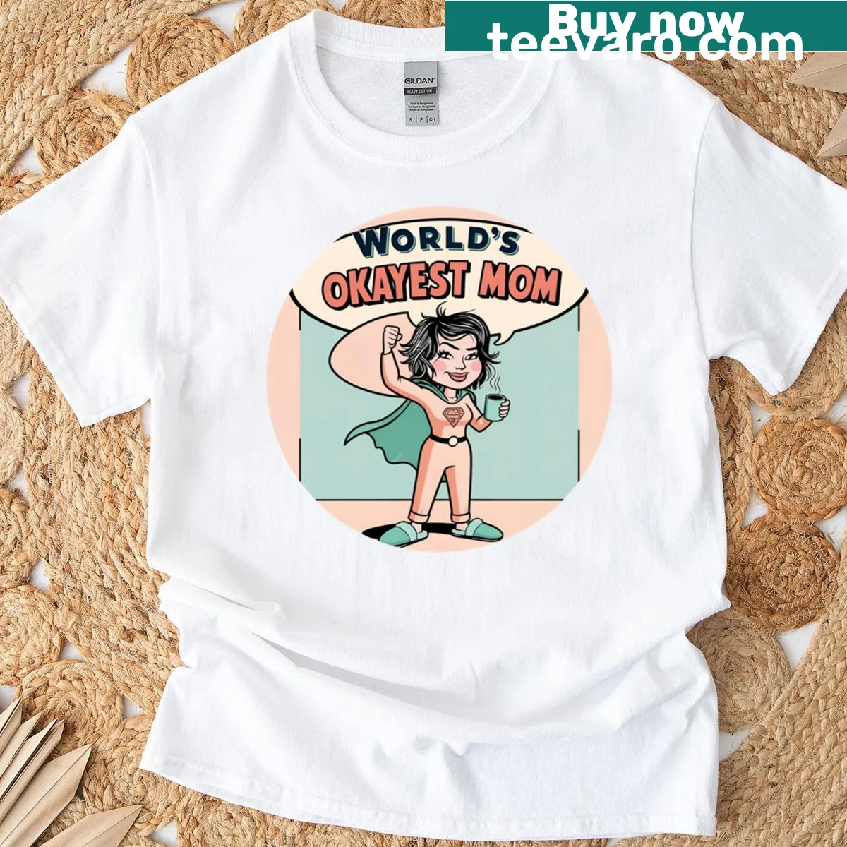 Funny t-shirt with the phrase 'World's Okayest Mom' — on a men's t-shirt