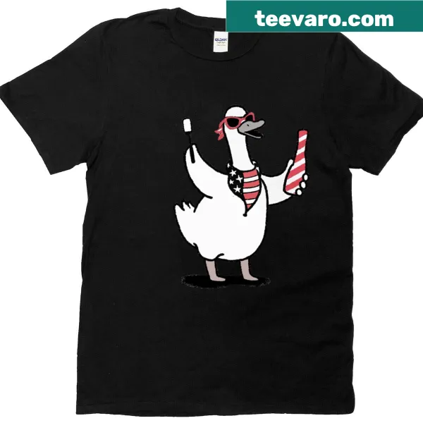 Funny oversized T-shirt featuring a patriotic goose for the Fourth of July