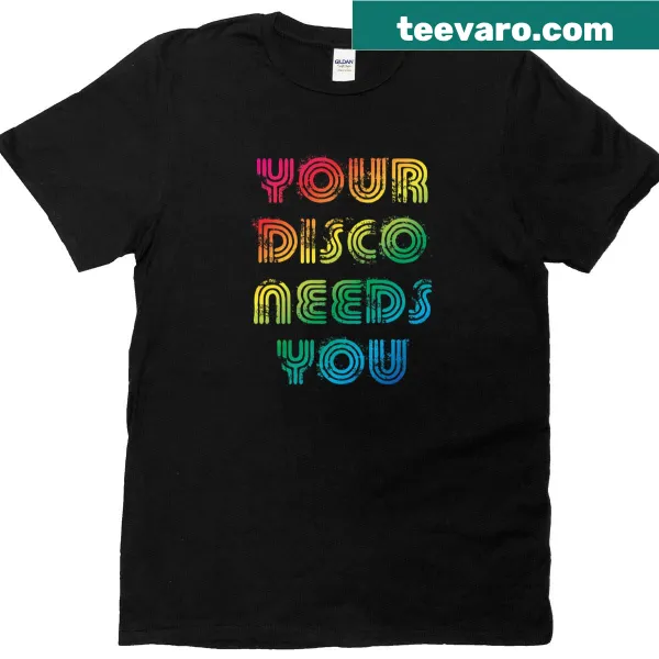Retro-inspired t-shirt with the text 'Your Disco Needs You'