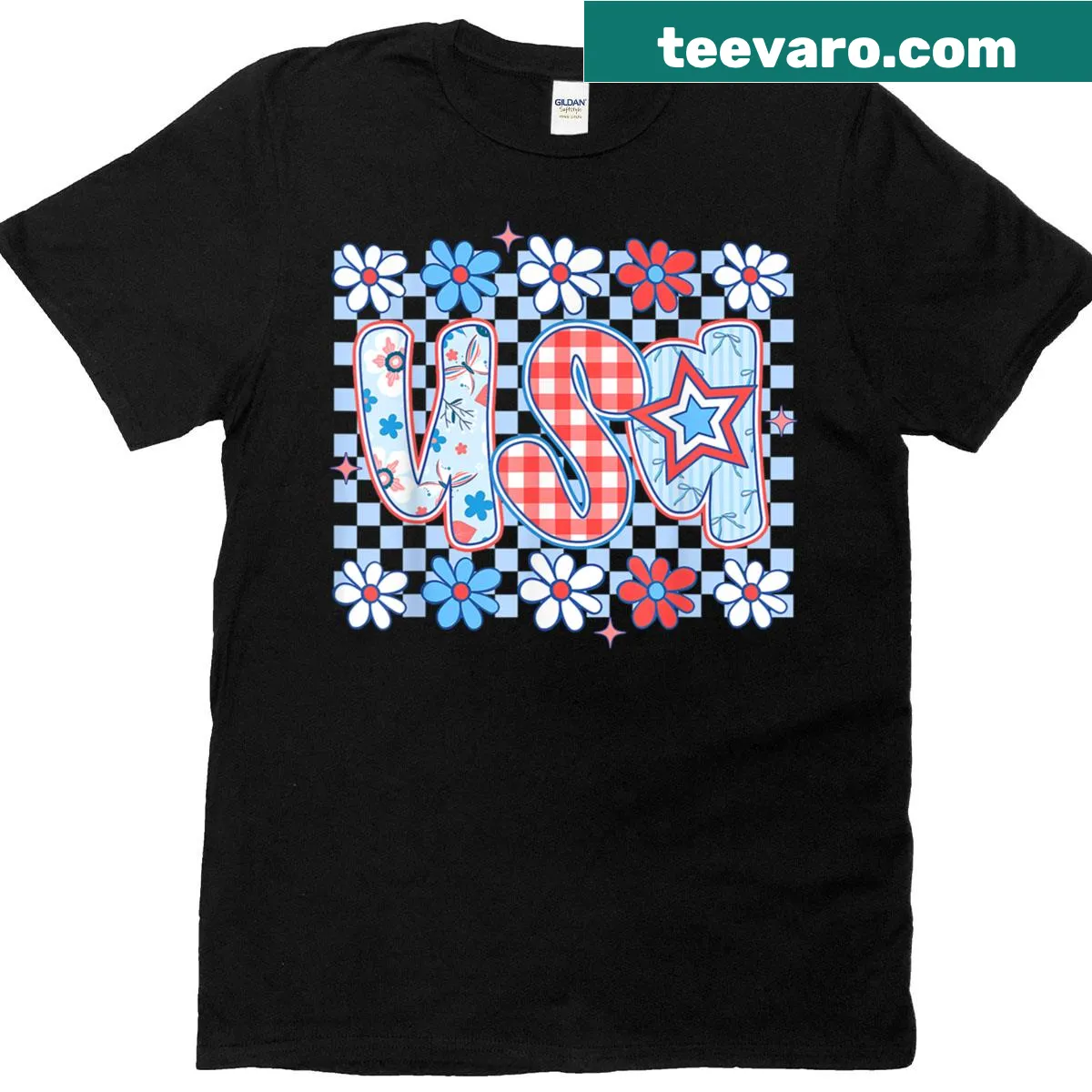 Retro patriotic T-shirt for Fourth of July with Americana design — on a men's t-shirt