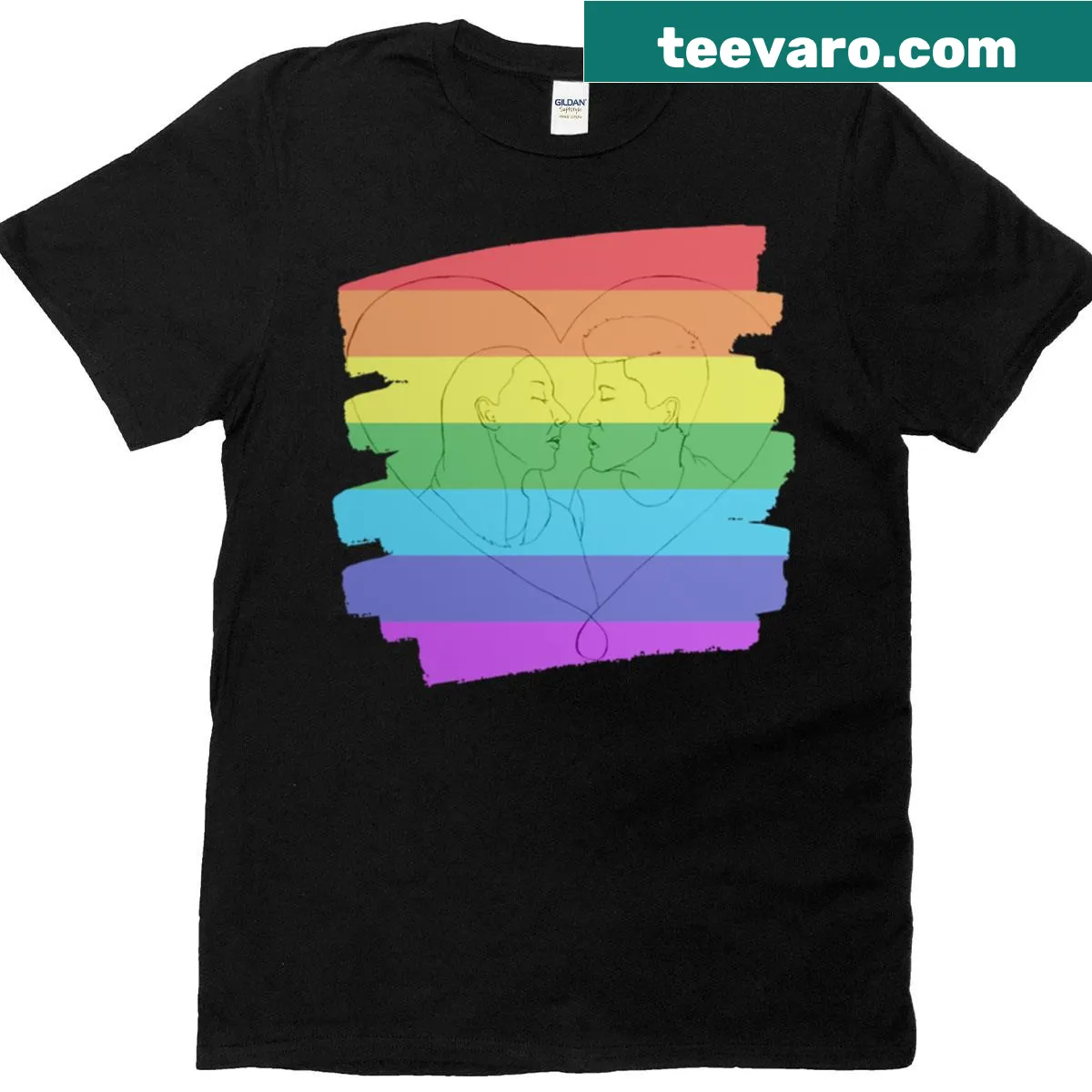 Rainbow pride flag graphic T-shirt promoting inclusivity — on a men's t-shirt