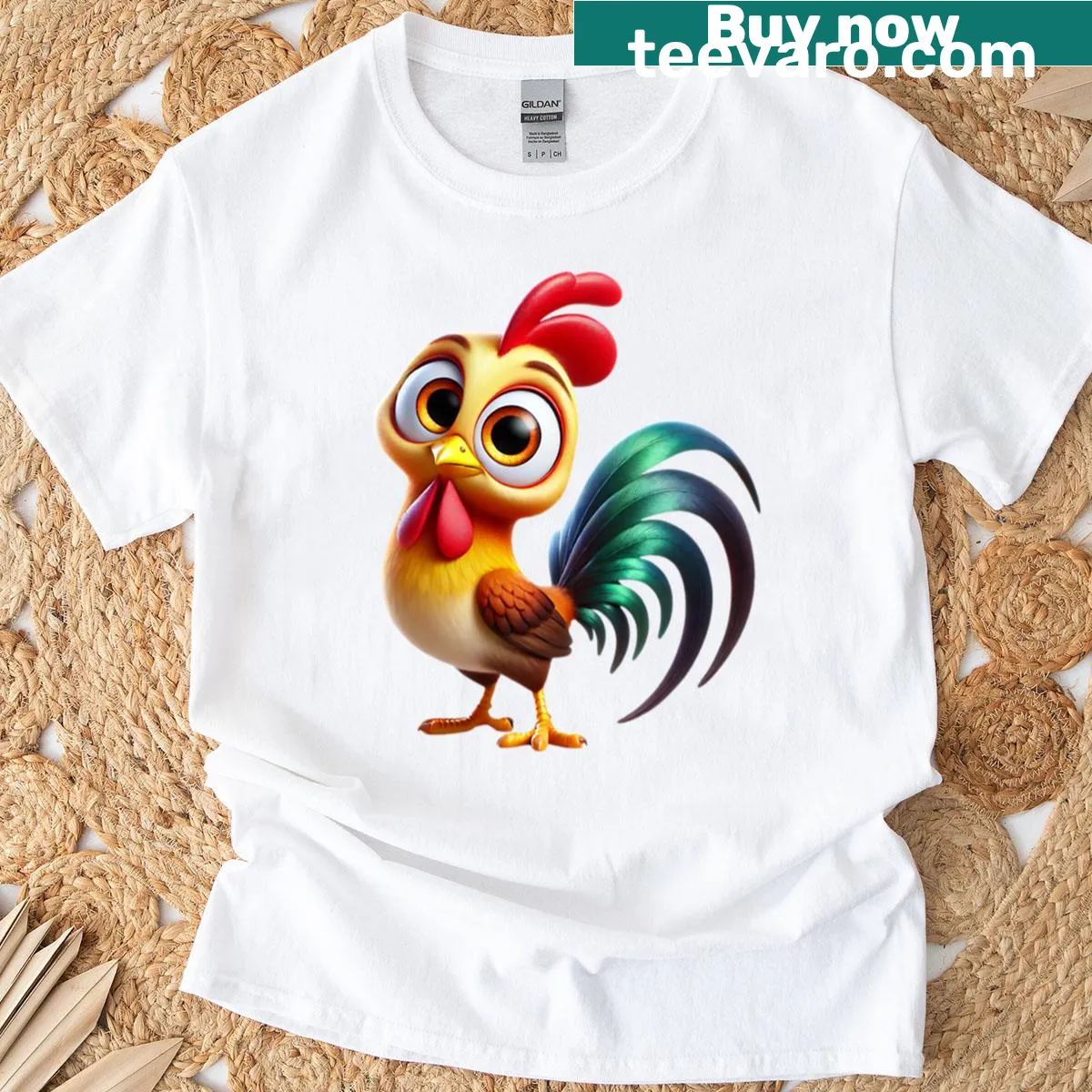 Cute cartoon rooster graphic on a casual t-shirt — on a men's t-shirt