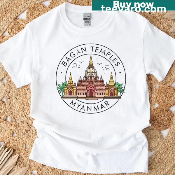 Minimalist illustration of Bagan temples in Myanmar