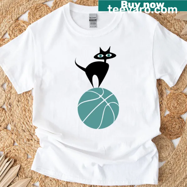 Fun illustration of a cat playing basketball with sunglasses
