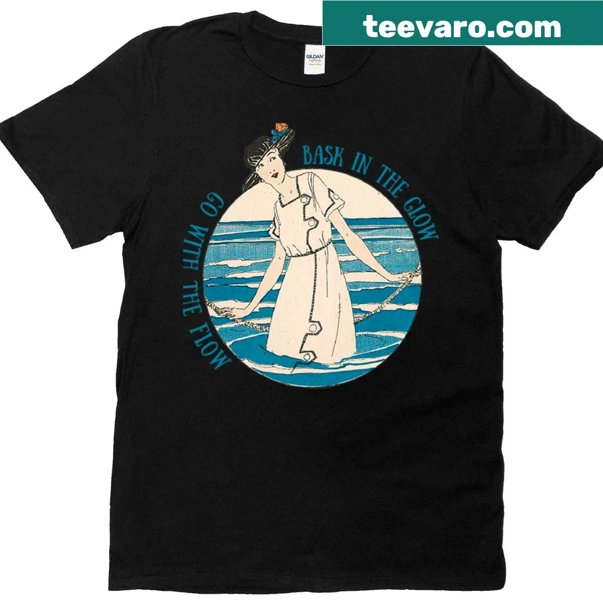 Traveler t-shirt with the phrase 'Bask In The Glow Go With The Flow' — on a men's t-shirt