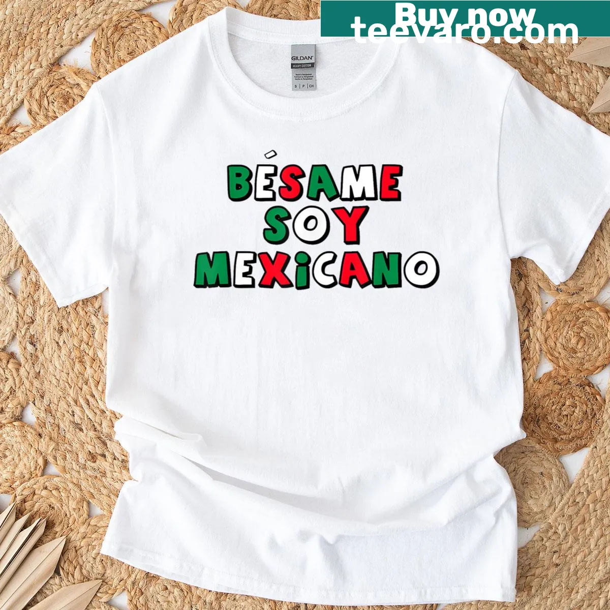 Mexican pride t-shirt with the phrase Besame Soy Mexicano — on a men's t-shirt