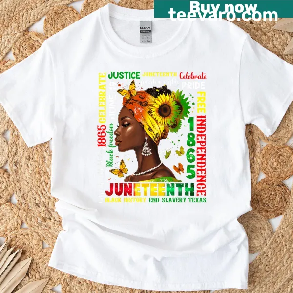 Typography graphic celebrating Juneteenth on a t-shirt