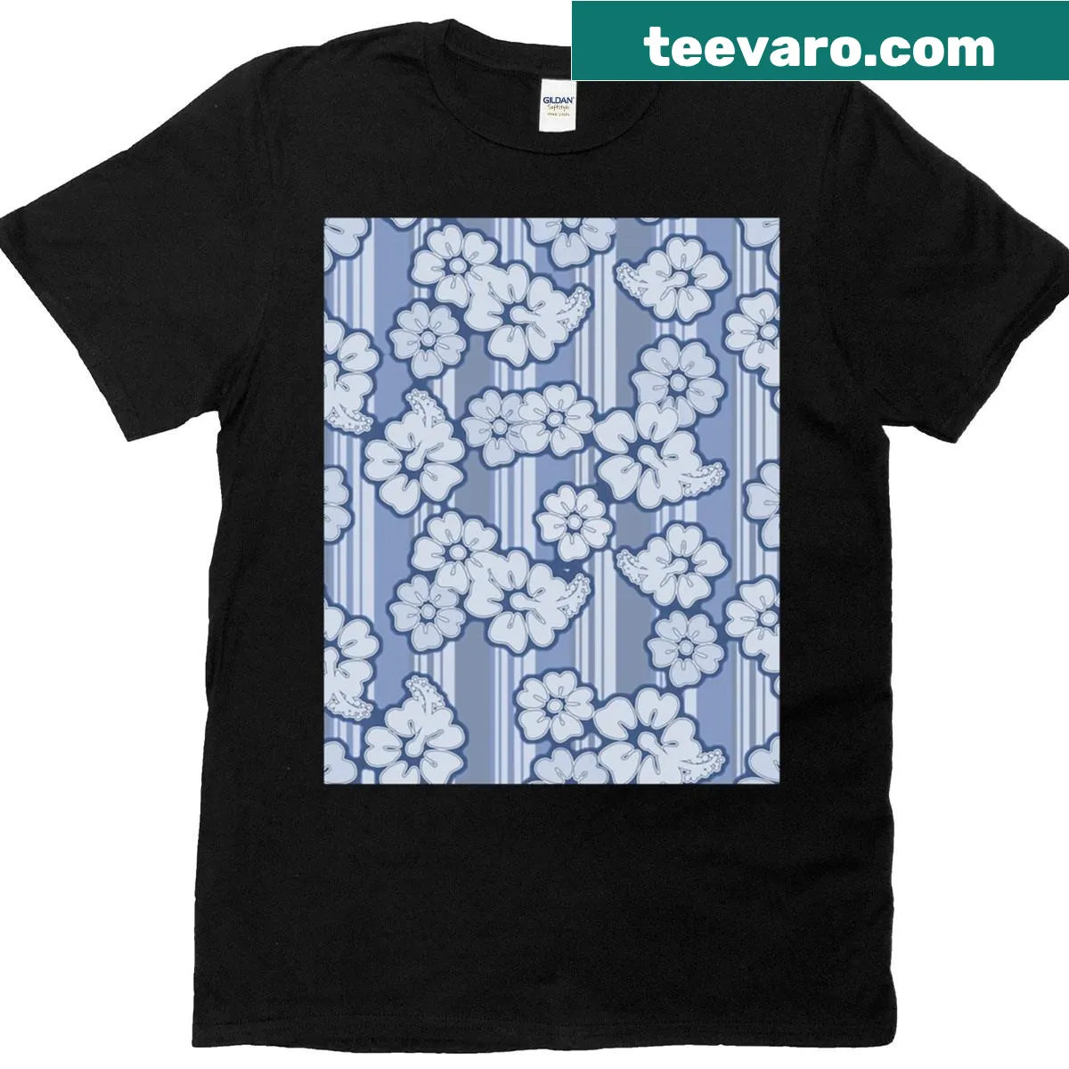 Illustration of hibiscus flowers on striped background on a t-shirt — on a men's t-shirt